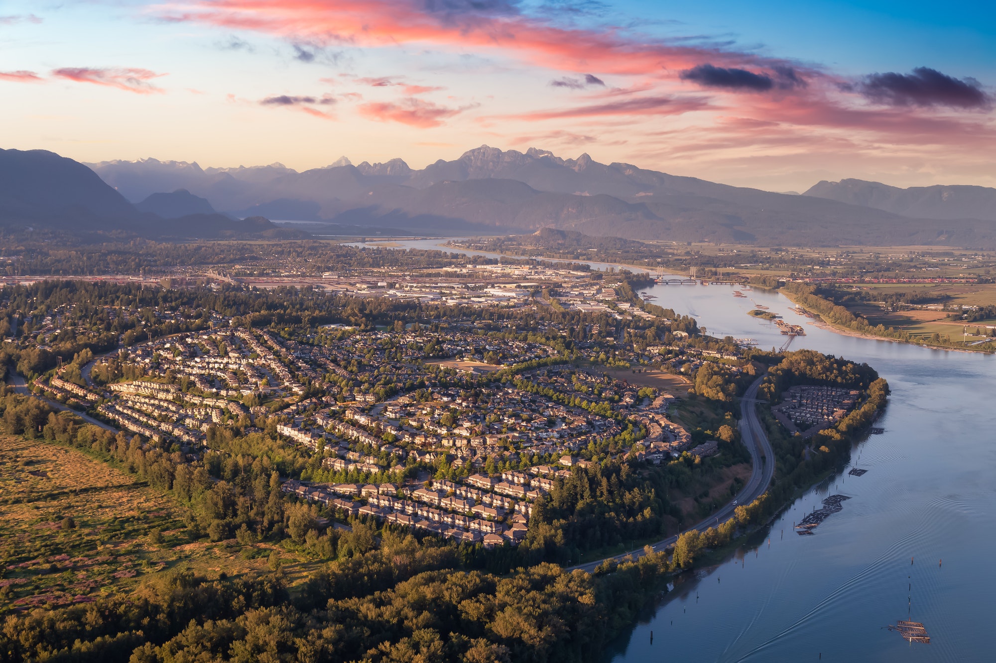 Aerial view of residential neighborhood in Port Coquitlam