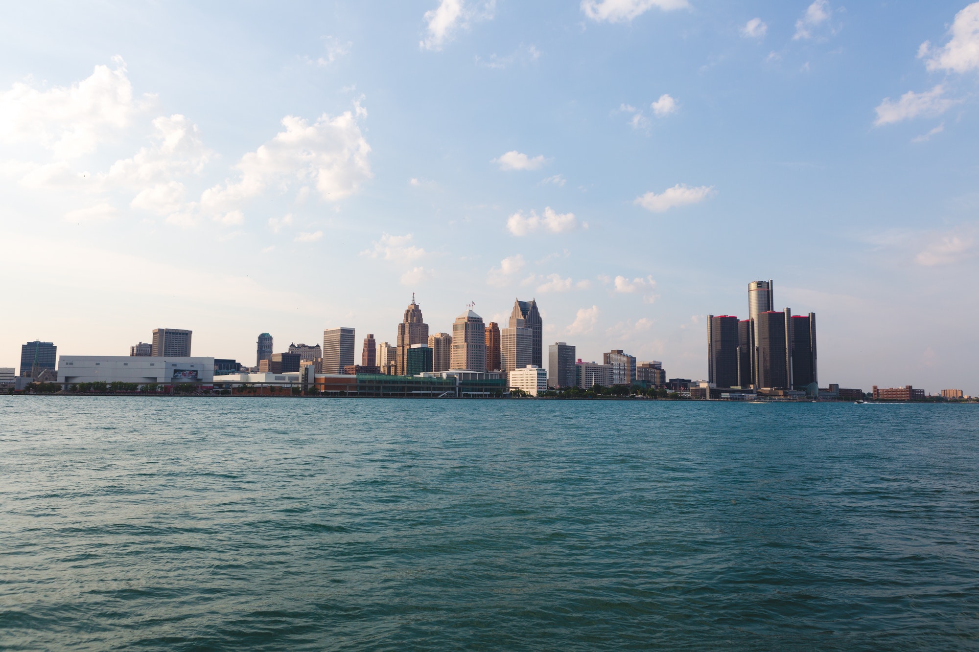 Detroit skyline across from Windsor Canada beautiful buildings across the water