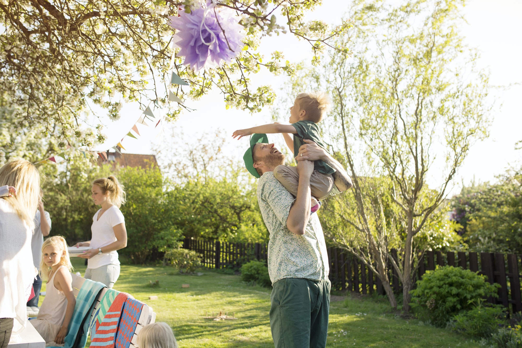 Family playing in garden