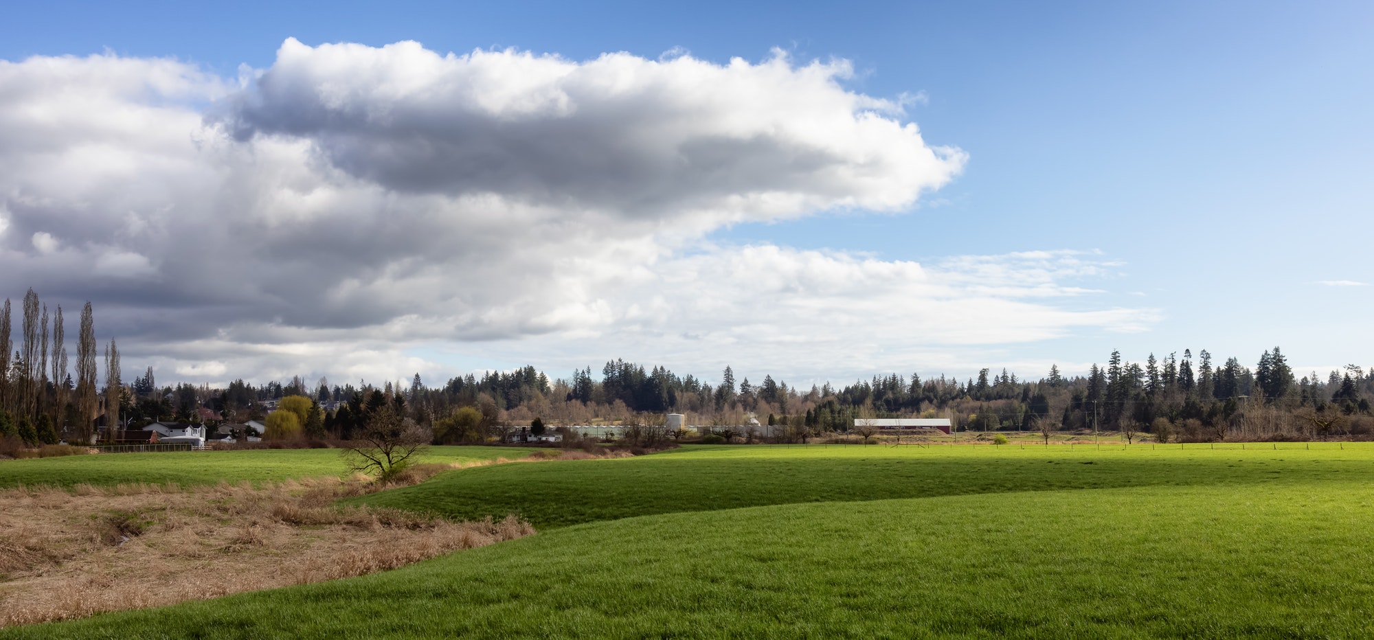 Green Fields, Farm lands and residential homes in background