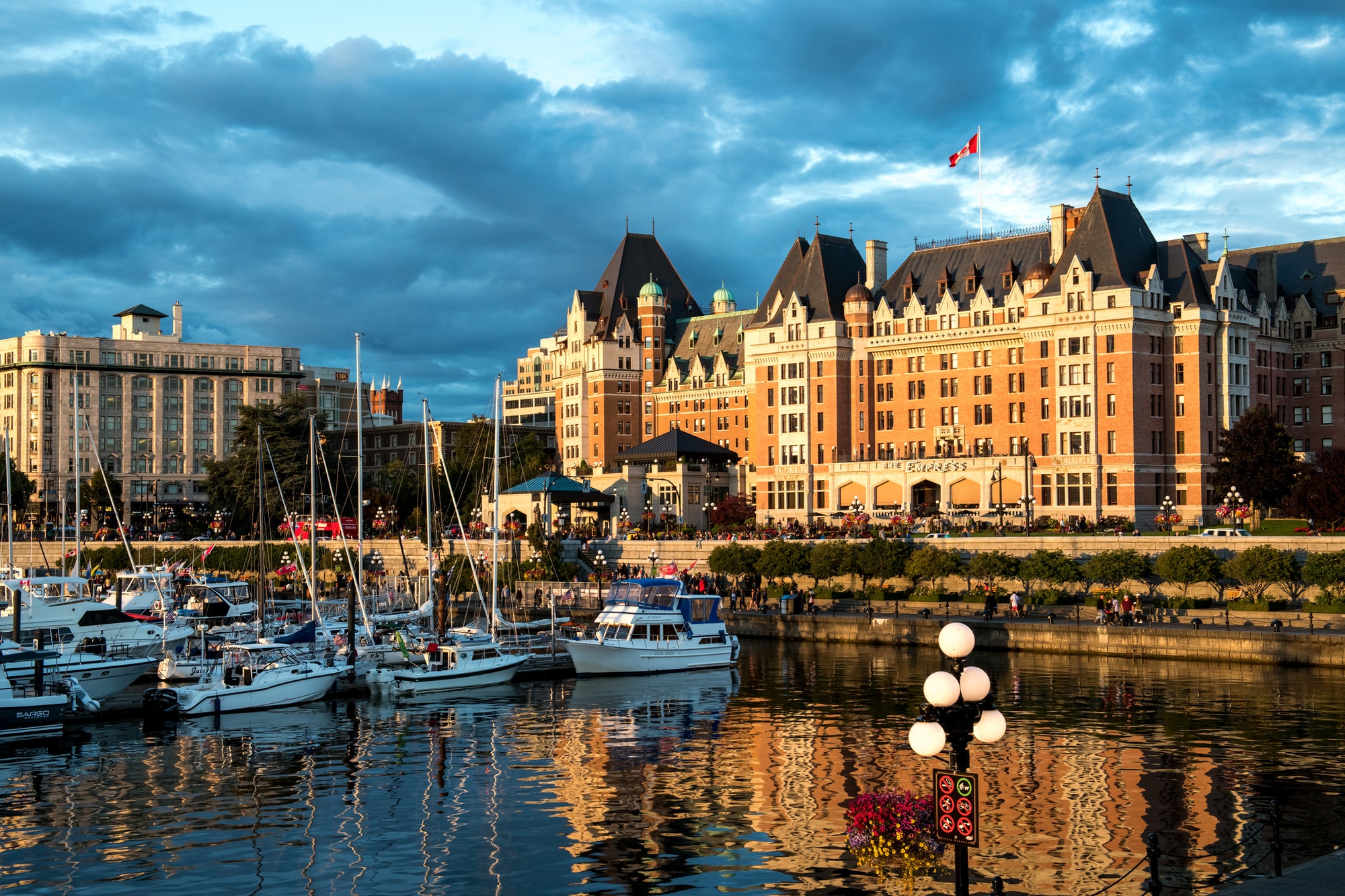 Hotel building behind the port in Victoria, Vancouver Island, Canada