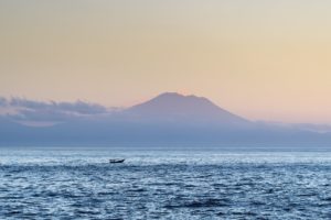 Mount Agung volcano in sunrise