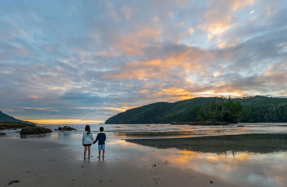 children walking on a sandy beach