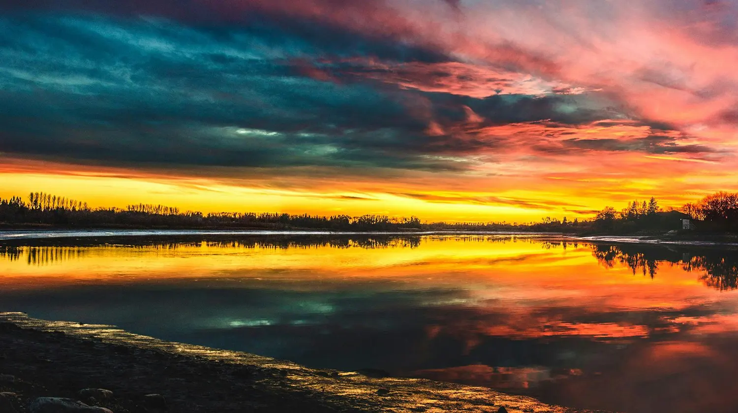 Sunset over lake in Manitoba, Canada