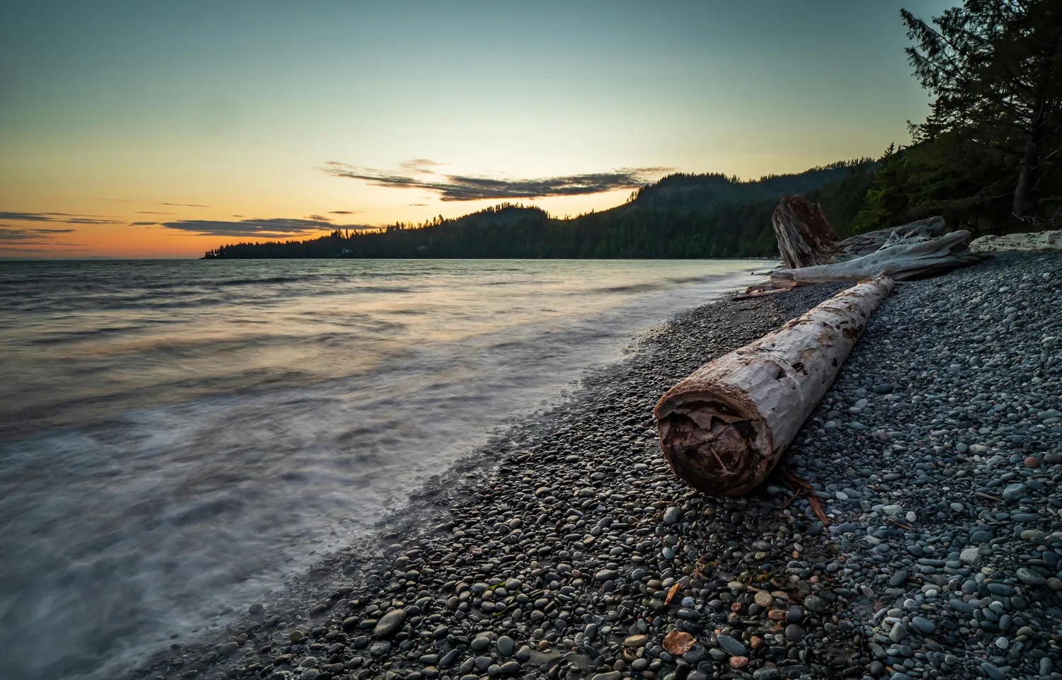 rocky beach at sunset on Vancouver Island Canada