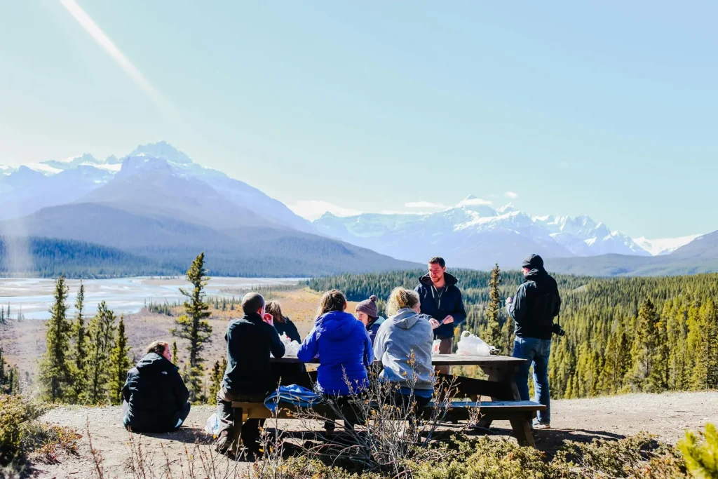 multi generational family having a picnic in the Canadian wilderness