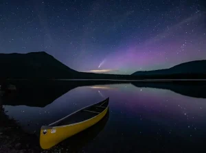Northern Lights over a lake in Northern BC Canada